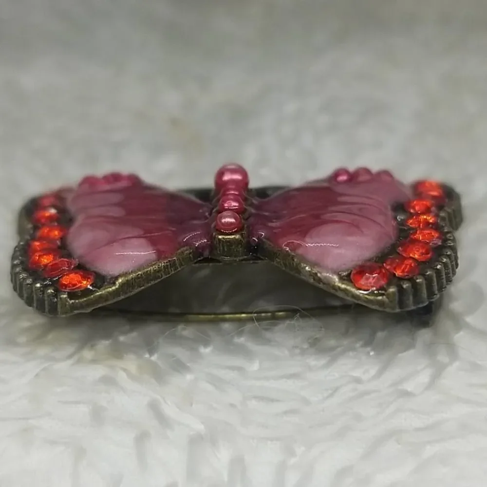 Vintage Butterfly Pink Swirl Pearl red Crystal Pin
